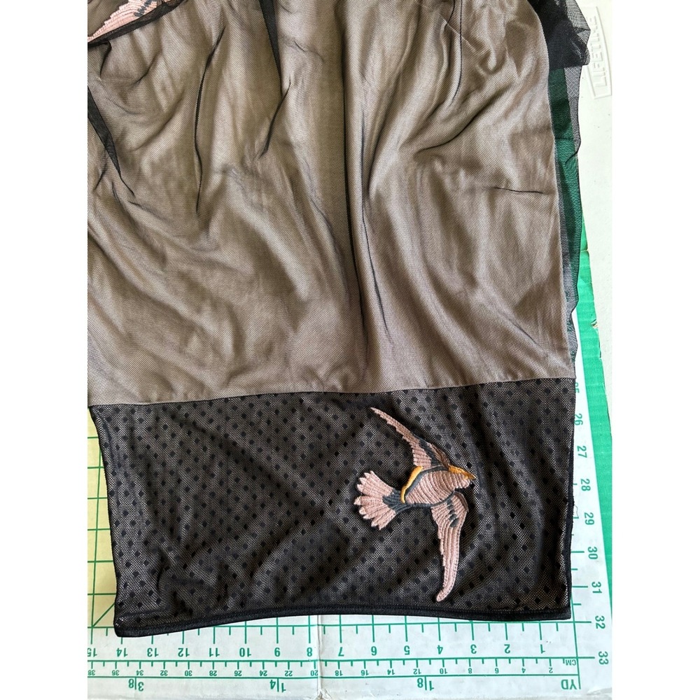 Farm Rio Vintage Y2K Mesh Midi Skirt Black Grey Embroidered Bird Polka Dot Small - Picture 5 of 10